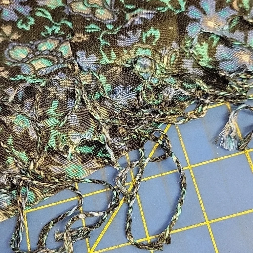 Floral Paisley Blue Black Fringe Scarf 25